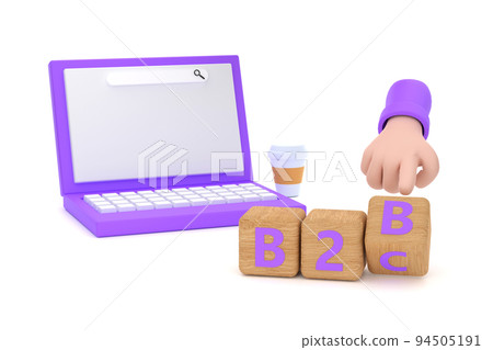 Hand turns a dice and changes the expression "B2B" to "B2C" 94505191