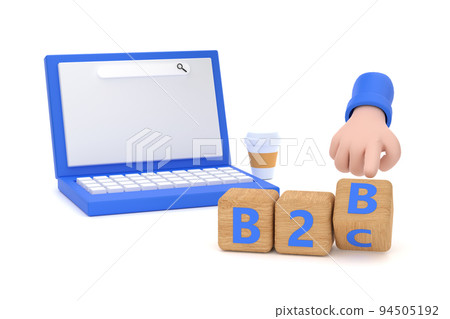 Hand turns a dice and changes the expression "B2B" to "B2C" 94505192