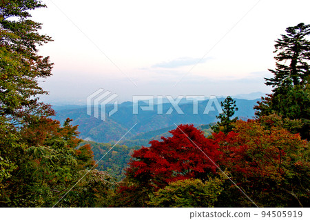 [東京]秋天的高尾山 乘坐纜車從高尾山站附近看到的群山 94505919