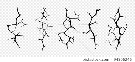 Cracks on the soil surface. Breaks and damage holes textures 94506246