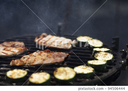 pork and zucchini, garden grill with charcoal 94506444