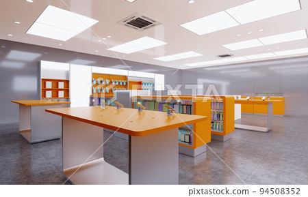 Design store selling mobile phones and accessories in the interior in orange color. Design store selling mobile phones and accessories in the interior in orange color. 94508352