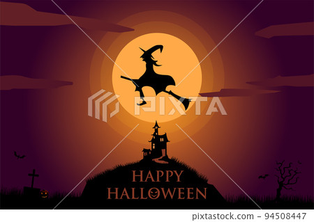 Halloween background with flying witch on the full moon Halloween background with flying witch on the full moon 94508447