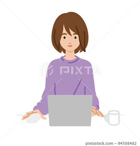 Remote work woman sitting at a desk and using a PC 94508482