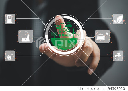 Businessman touching screen virtual icon eco energy sustainable environment digital technology concept. 94508920