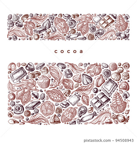 Cocoa, chocolate, sweets template. Vector sketch Cocoa, chocolate, sweets template. Vector sketch 94508943