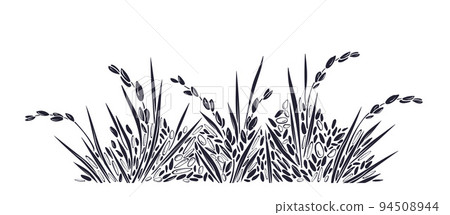 Rice plantation. Grain border. Vector paddy field Rice plantation. Grain border. Vector paddy field 94508944