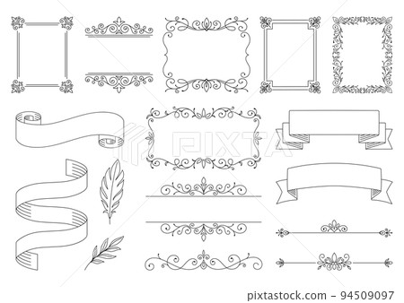 Set of retro ornamental frames, Simple black line decorative borders, Decorative collection for your design. 94509097