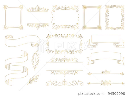 Set of retro decorative frames, simple gold line decorative borders, decorative collection for your design. 94509098
