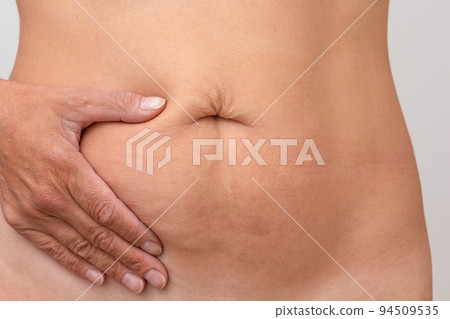 Hand on right side of stomach to show pain or symptom there Hand on right side of stomach to show pain or symptom there 94509535