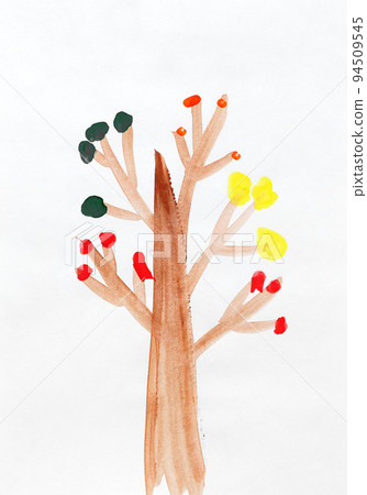 Illustration made by child of tree on white background Illustration made by child of tree on white background 94509545