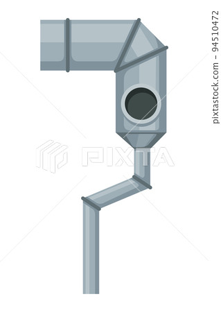 Ventilation pipe. Vent system element. Isolated cartoon part. Air system, steel pipe detail constructor on white background 94510472