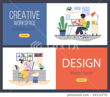 Design and creative workspace web banners template, flat vector illustration. 94510770