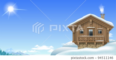 Alpine chalet house in snowy high mountains 94511146