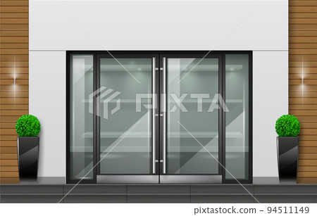 Double glass black doors front facade mockup Double glass black doors front facade mockup 94511149