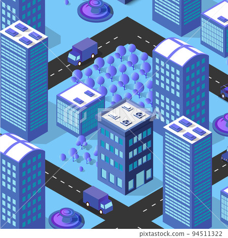 City urban area map Isometric vehicles 3D illustration 94511322