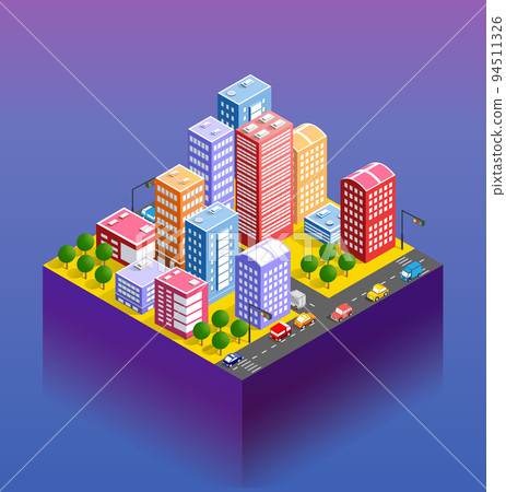 City urban area map Isometric vehicles 3D illustration City urban area map Isometric vehicles 3D illustration 94511326