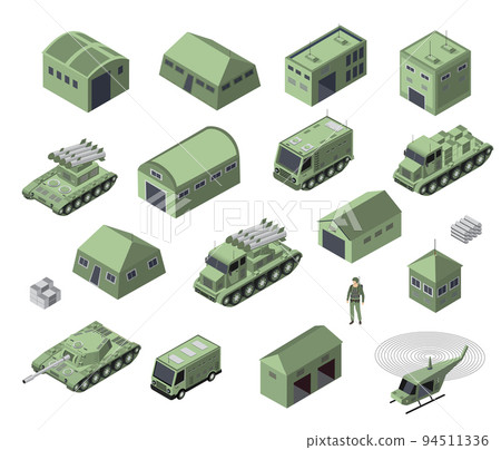 Set of army armed troop isometric armed military transport objects Set of army armed troop isometric armed military transport objects 94511336
