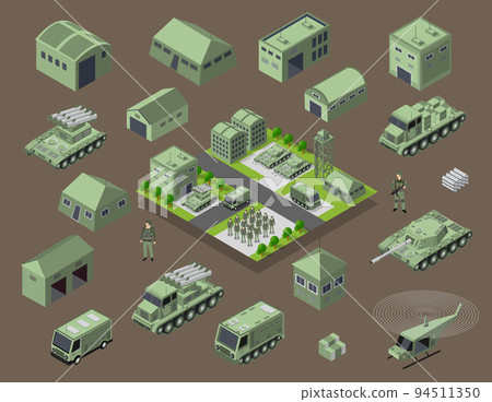 Set of army armed troop isometric armed military transport objects 94511350