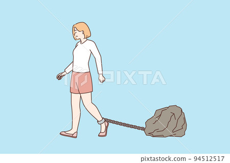 Businesswoman walk on burden on leg  94512517