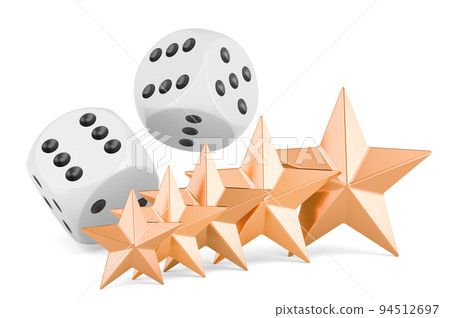 Dice with five golden stars, 3D rendering Dice with five golden stars, 3D rendering 94512697