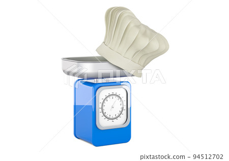 Kitchen Scale with chef hat, 3D rendering Kitchen Scale with chef hat, 3D rendering 94512702