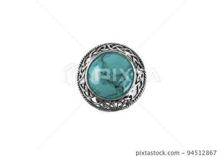 Silver jewelry ring with chrysocolla isolated on white background Silver jewelry ring with chrysocolla isolated on white background 94512867