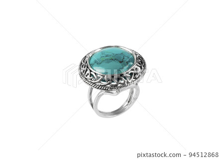 Silver jewelry ring with chrysocolla isolated on white background Silver jewelry ring with chrysocolla isolated on white background 94512868