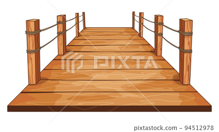 Wooden bridge with rope handrails attached on the sides. Isometric set icon in flat design. Vector illustration Wooden bridge with rope handrails attached on the sides. Isometric set icon in flat design. Vector illustration 94512978
