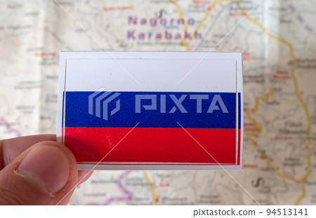 Russian flag on the background of the map of Nagorno-Karabakh Russian flag on the background of the map of Nagorno-Karabakh 94513141