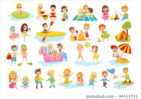 Children enjoying a summer vacation on beach Vector Image