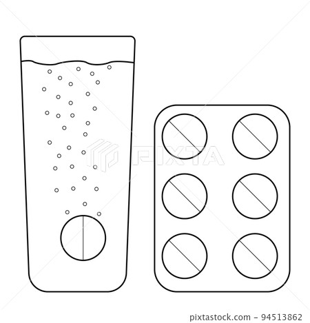 Hand drawn effervescent pills. Painkiller soluble in a glass of water. 94513862
