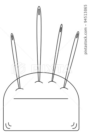 Hand drawn cushion with embroidery needles. Sewing tools. 94513865