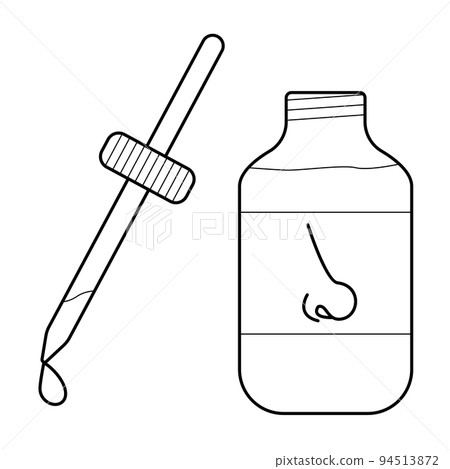 Hand drawn image of a pipette and a jar with nose drops. Remedy for a runny nose 94513872
