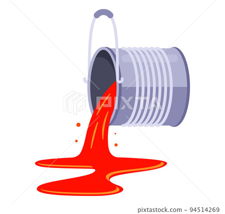 tin can with red paint. pour the paint from the can. tin can with red paint. pour the paint from the can. 94514269