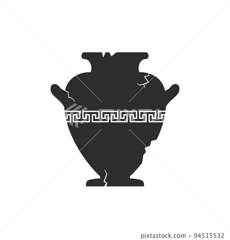 Broken amphorae silhouette. Cracked ancient greek vase with meander pattern. Antique ceramic jar or vessel. Old clay pottery. Vector 94515532