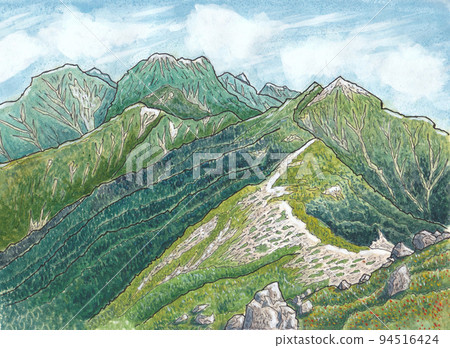 From the summit of Mt. Chausu in the Southern Alps Mountains in the southern part of the Southern Alps Mt. Usagidake, Hijiridake, and Kamikawachidake From the summit of Mt. Chausu in the Southern Alps Mountains in the southern part of the Southern Alps Mt. Usagidake, Hijiridake, and Kamikawachidake 94516424
