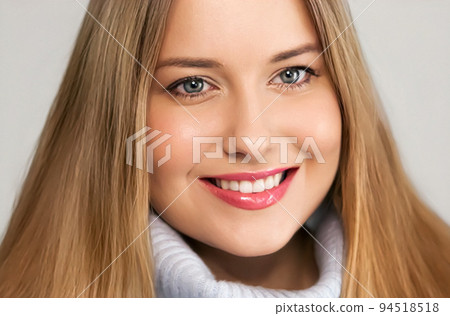 Autumn winter fashion and knitwear, beautiful woman wearing warm knitted sweater, close-up portrait Autumn winter fashion and knitwear, beautiful woman wearing warm knitted sweater, close-up portrait 94518518