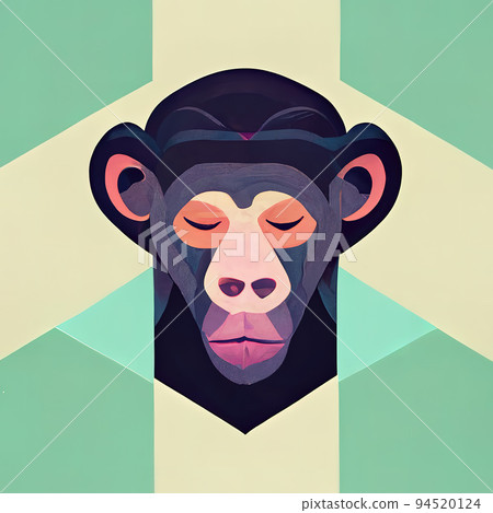 Stylized head of a chimpanzee. Monkey portrait flat illustration. Decorative monkey head. Digital illustration. Stylized head of a chimpanzee. Monkey portrait flat illustration. Decorative monkey head. Digital illustration. 94520124