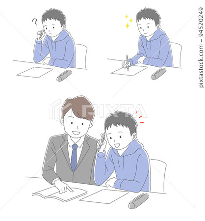 Illustration set of a male student studying and a male teacher teaching 94520249