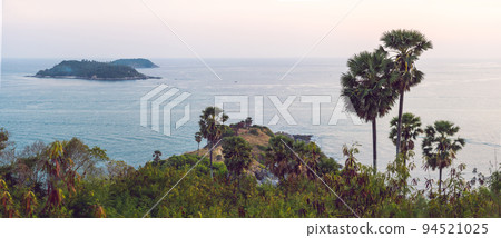 Phomthep or Promthep cave icon of Phuket, Thailand. Aerial view from drone camera of Phromthep cave view point at Phuket Phomthep or Promthep cave icon of Phuket, Thailand. Aerial view from drone camera of Phromthep cave view point at Phuket 94521025