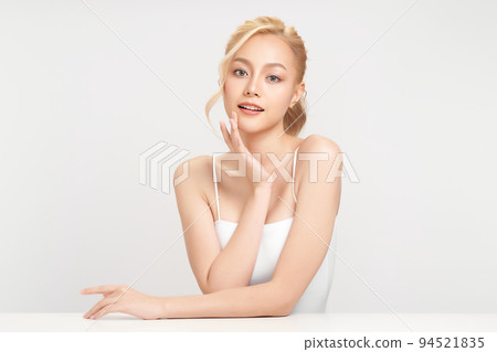Beautiful young asian woman with clean fresh skin on white background, Face care, Facial treatment, Cosmetology, beauty and spa, Asian women portrait. 94521835