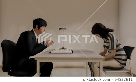 Police interrogation room female illustration Police interrogation room female illustration 94522611