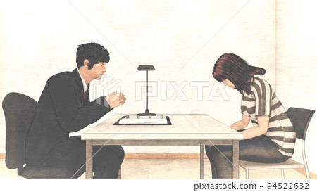 Police interrogation room female illustration Police interrogation room female illustration 94522632