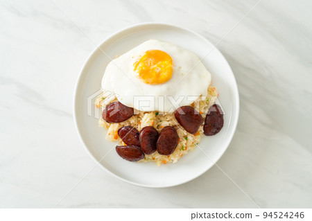 fried rice with fried egg and Chinese sausage 94524246