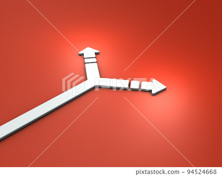 An arrow that splits left and right. Abstract concept representing crossroads and choices. An arrow that splits left and right. Abstract concept representing crossroads and choices. 94524668
