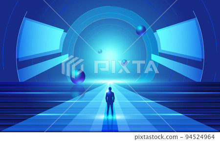 Businessman Facing Future Technology Space Sense Channel Vector Illustration Businessman Facing Future Technology Space Sense Channel Vector Illustration 94524964