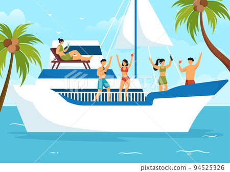 Yachts Template Hand Drawn Cartoon Flat Illustration with People Dancing, Sunbathing, Drinking Cocktails and Relaxing on Cruise Yacht at Ocean Yachts Template Hand Drawn Cartoon Flat Illustration with People Dancing, Sunbathing, Drinking Cocktails and Relaxing on Cruise Yacht at Ocean 94525326