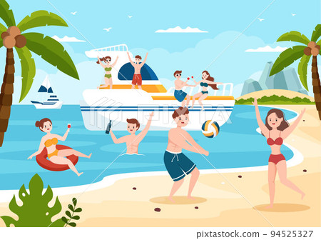 Yachts Template Hand Drawn Cartoon Flat Illustration with People Dancing, Sunbathing, Drinking Cocktails and Relaxing on Cruise Yacht at Ocean Yachts Template Hand Drawn Cartoon Flat Illustration with People Dancing, Sunbathing, Drinking Cocktails and Relaxing on Cruise Yacht at Ocean 94525327