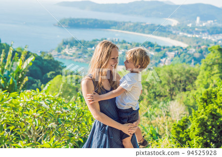 Mom and son on Karon View Point in sunny day. Phuket 94525928